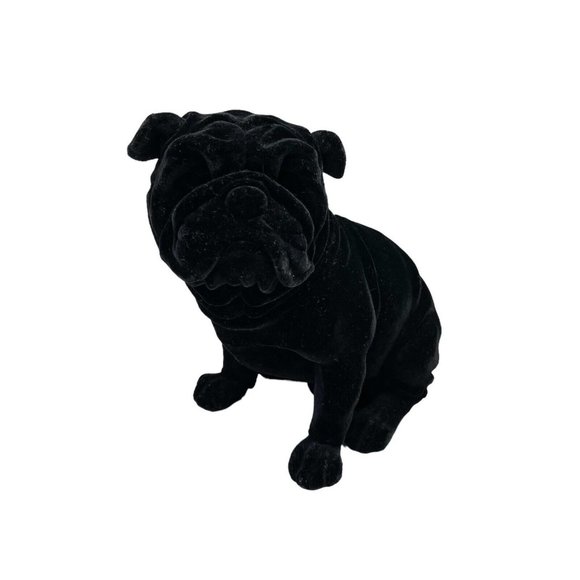 Vintage Flocked Black Pug Dog Coin Piggy Bank With Plug- Fuzzy - Picture 1 of 10